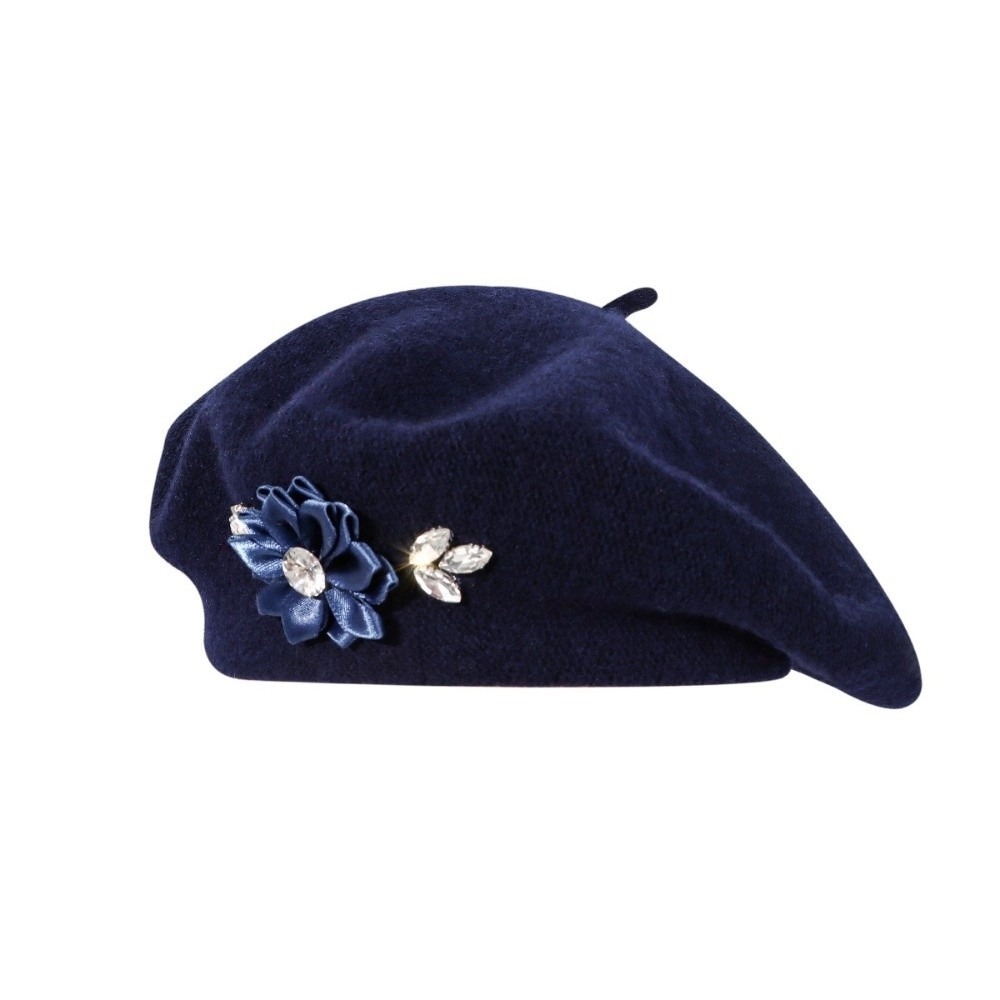 Beret French Wool - Béret en laine uni doux, orné