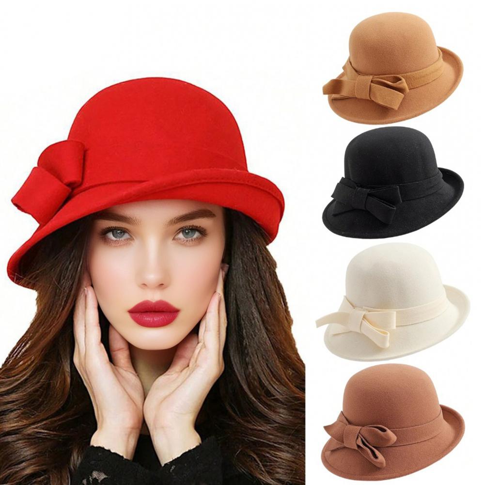 Fedora Hat Wool - Élégant Vintage nœud papillon laine feutre