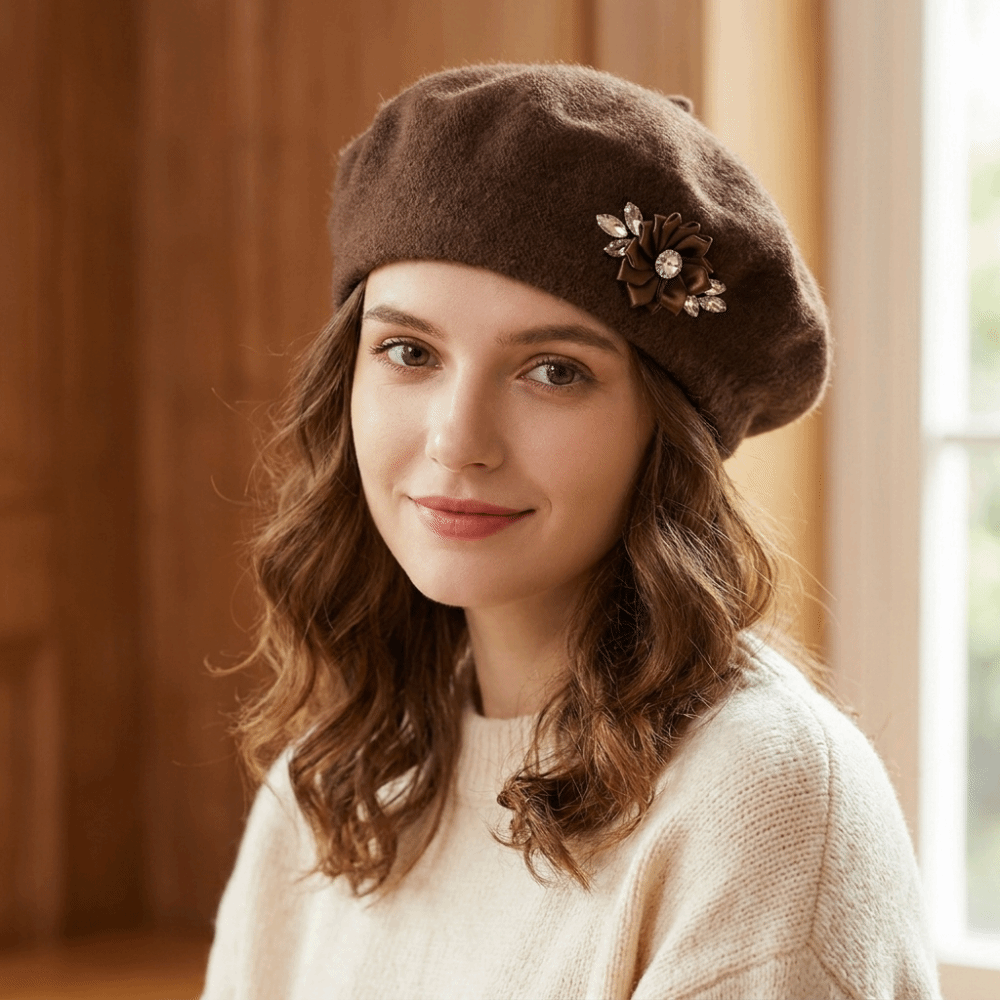 Béret en laine uni doux, orné  - Beret French Wool avis et prix